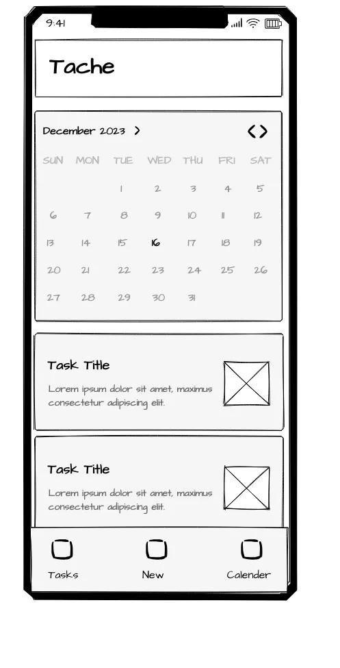 Calendar screen wireframe