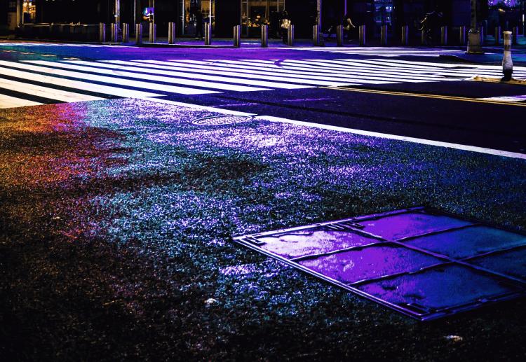 Effect of Psychedelic Lights on Manhattan Roads Purple