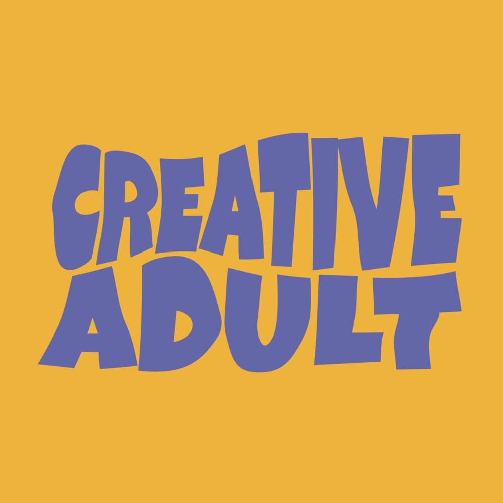 Creative Adult wordmark in violet on yellow