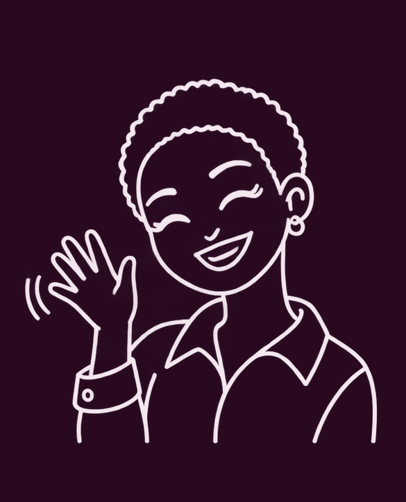 An illustration of Damola smiling and waving hello